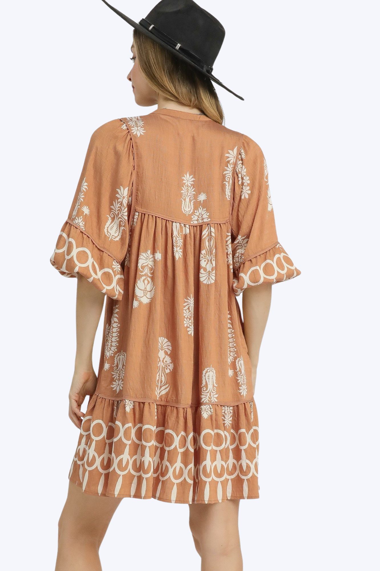 Savanna Dress – Border Print with Tassel Tie & Flowy Sleeves