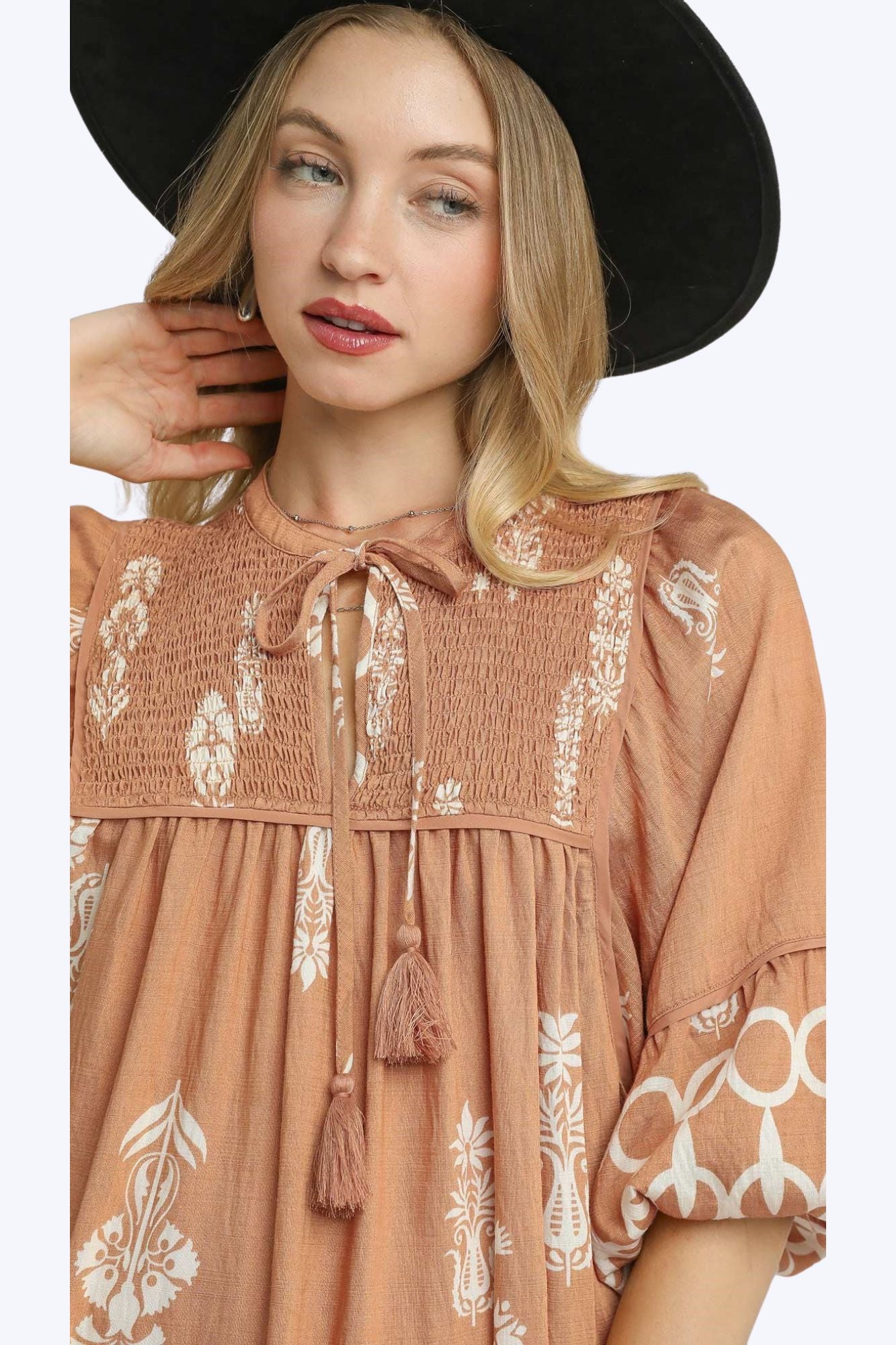 Savanna Dress – Border Print with Tassel Tie & Flowy Sleeves